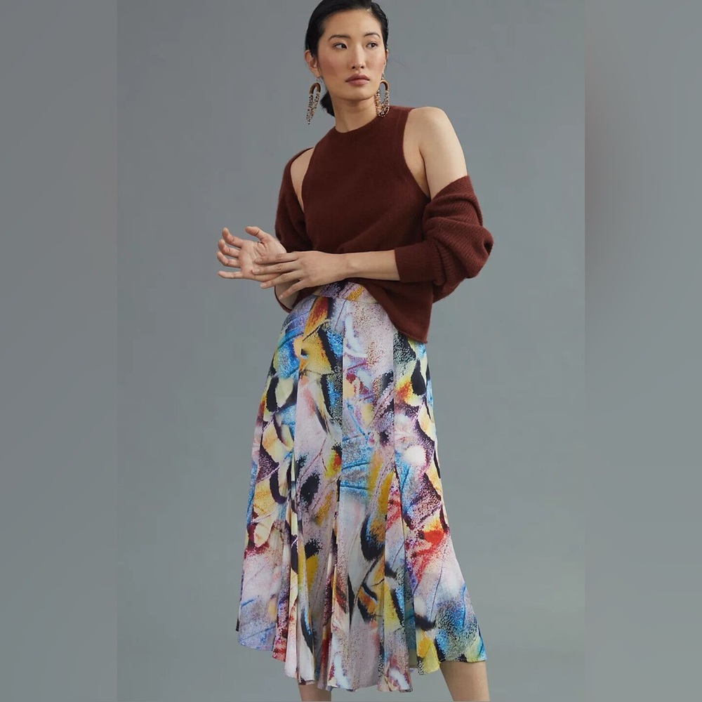 Anthropology abstract Butterfly MIDI skirt 2 NWOT